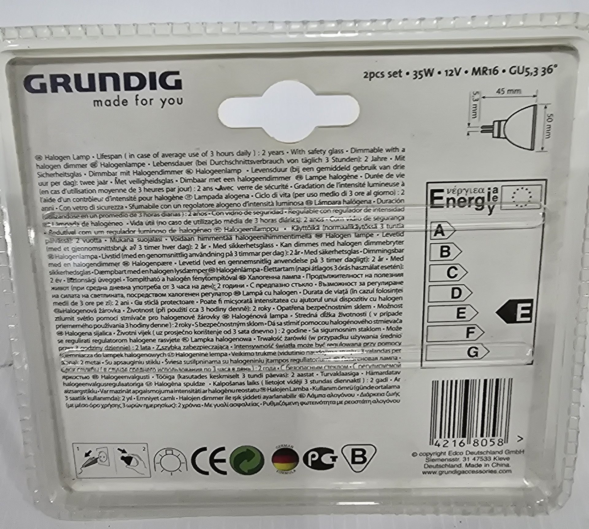 Grundig Halogen 2pcs set 35W 12V MR16 GU5.3 36° - Image 2