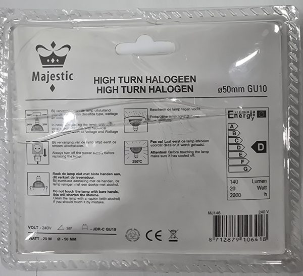 Majestic High Turn Halogen 50mm GU10 240V 20W - Image 2